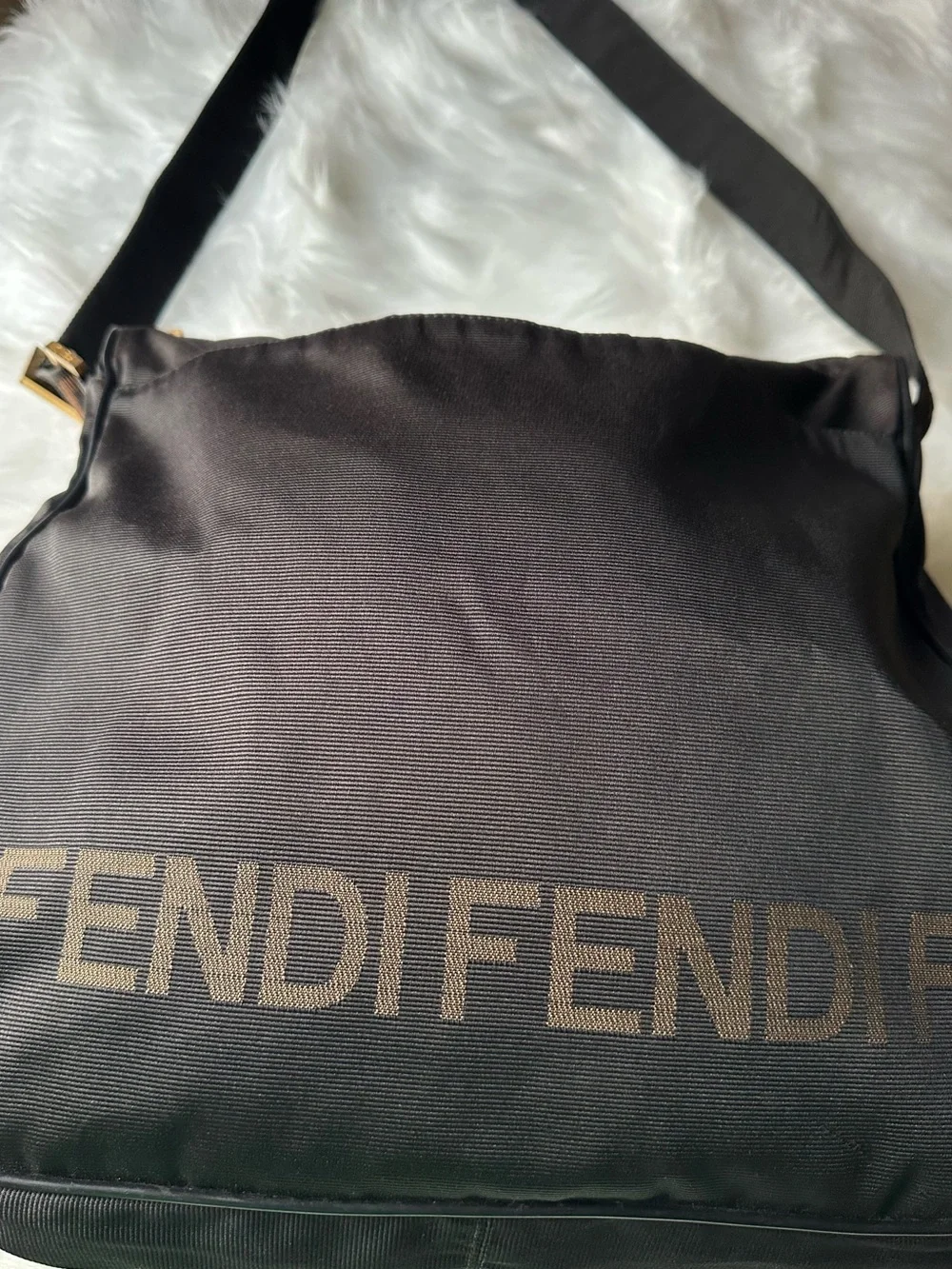 Vintage Fendi Roma 1925 Black Nylon Messenger Crossbody Bag